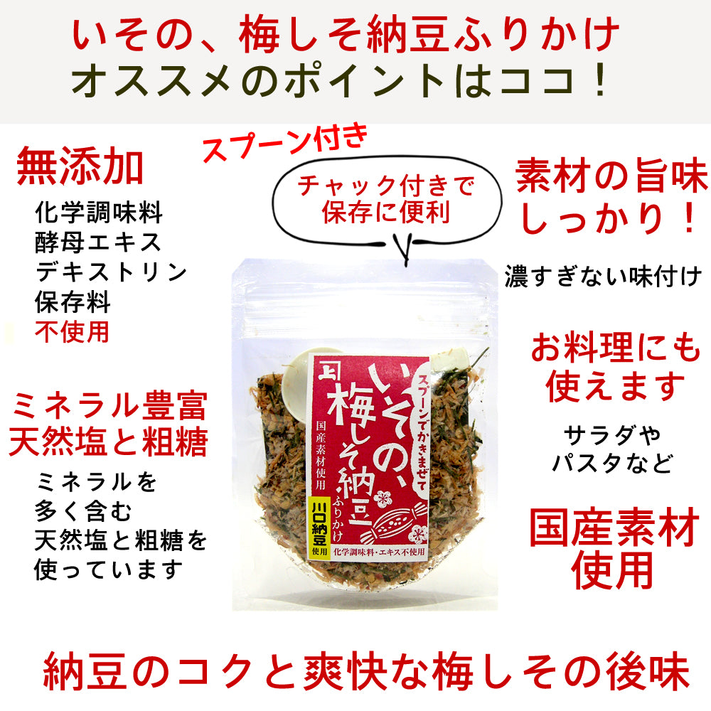 ISONO UMESHISO NATTO FURIKAKE - ｲｿﾉ､梅しそ納豆ﾌﾘｶｹ 20g